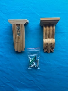 Pair C19 Pine Corbels, top blocks, keys fitted, screws C19 SK